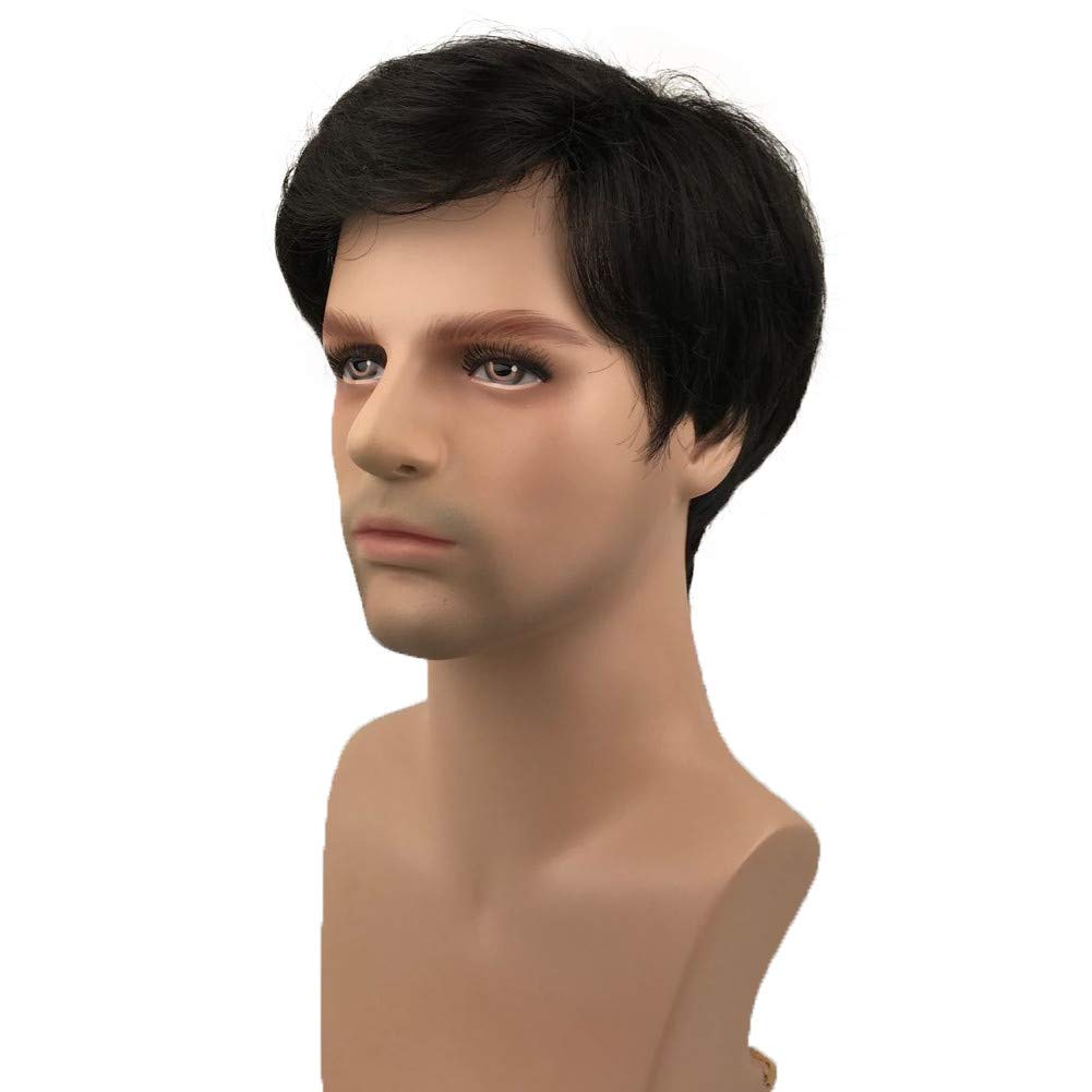 Aimole Mens Wigs Short Black Straight Hair Synthetic Full Wig(2 Black)